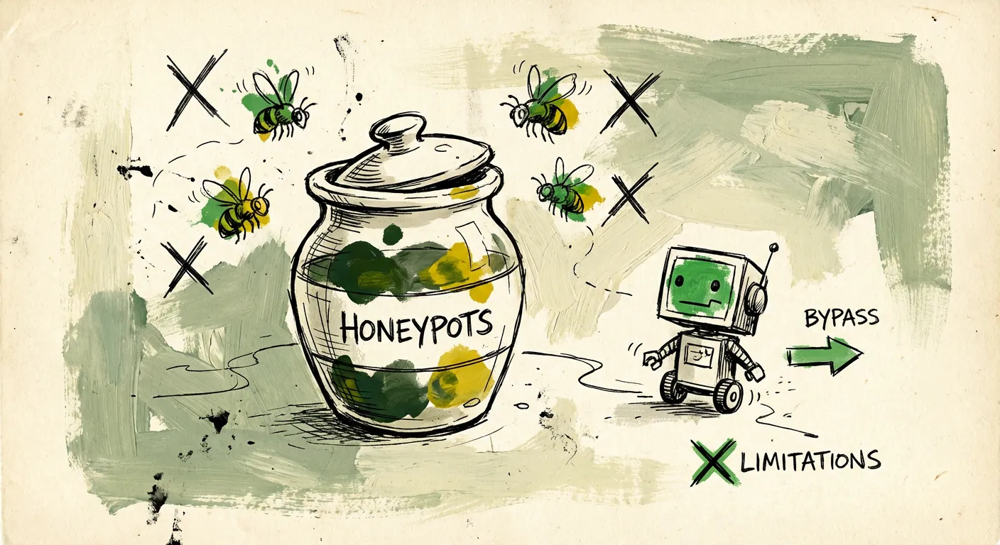 Sophisticated bot bypassing a honeypot trap illustration
